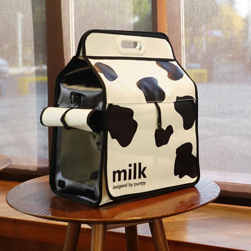 Milk Print Luxury Cat Carrier Backpack Travel Tote Black Pet Handbag Bag