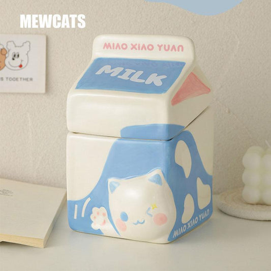 Milk Set Ceramic Cat Food Water Bowl Slant Elevated Bowl
