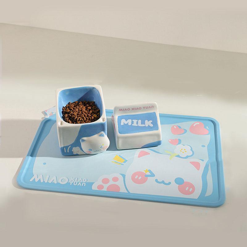 Milk Set Ceramic Cat Food Water Bowl Slant Elevated Bowl