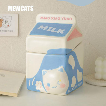 Milk Set Ceramic Cat Food Water Bowl Slant Elevated Bowl - MEWCATS