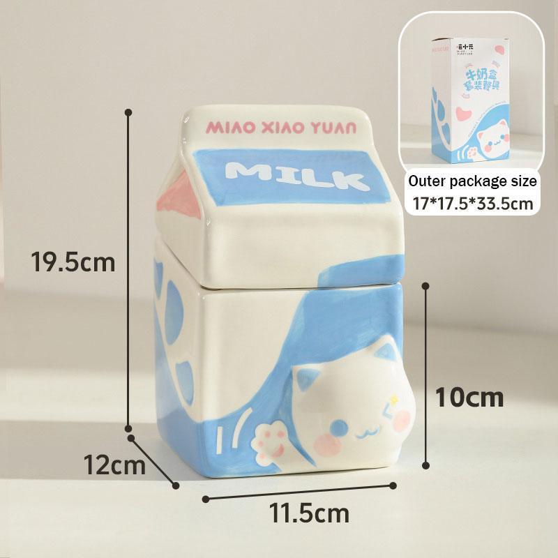 Milk Set Ceramic Cat Food Water Bowl Slant Elevated Bowl