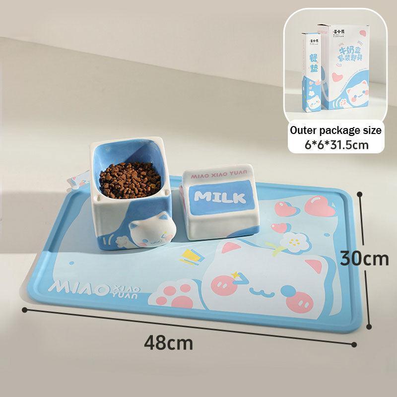Milk Set Ceramic Cat Food Water Bowl Slant Elevated Bowl