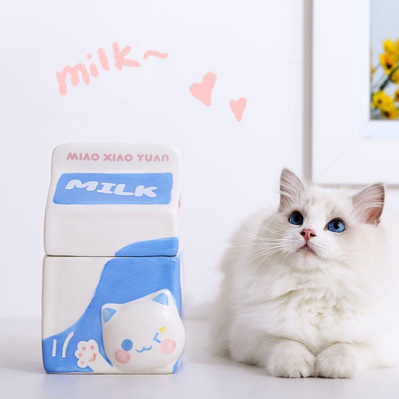 Milk Set Ceramic Cat Food Water Bowl Slant Elevated Bowl