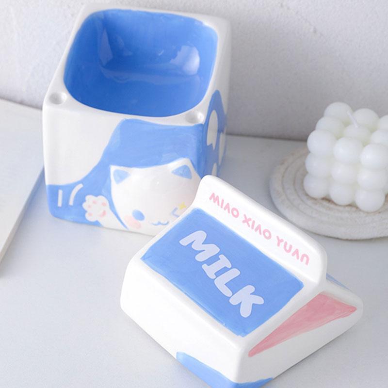 Milk Set Ceramic Cat Food Water Bowl Slant Elevated Bowl