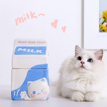 Milk Set Ceramic Cat Food Water Bowl Slant Elevated Bowl - MEWCATS