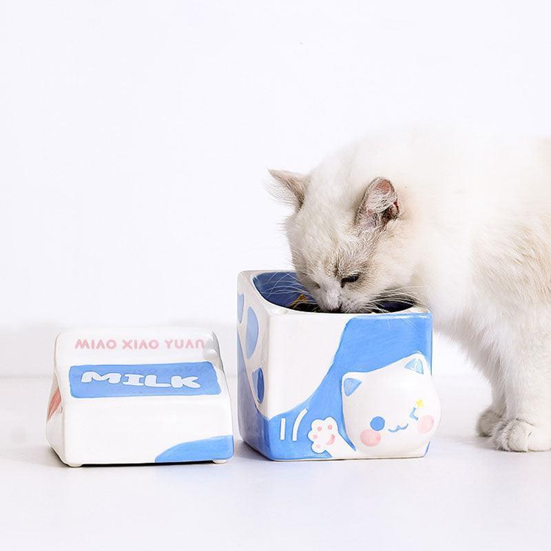 Milk Set Ceramic Cat Food Water Bowl Slant Elevated Bowl
