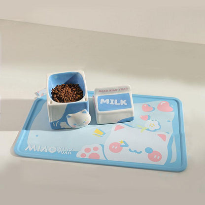 Milk Set Ceramic Cat Food Water Bowl Slant Elevated Bowl - MEWCATS