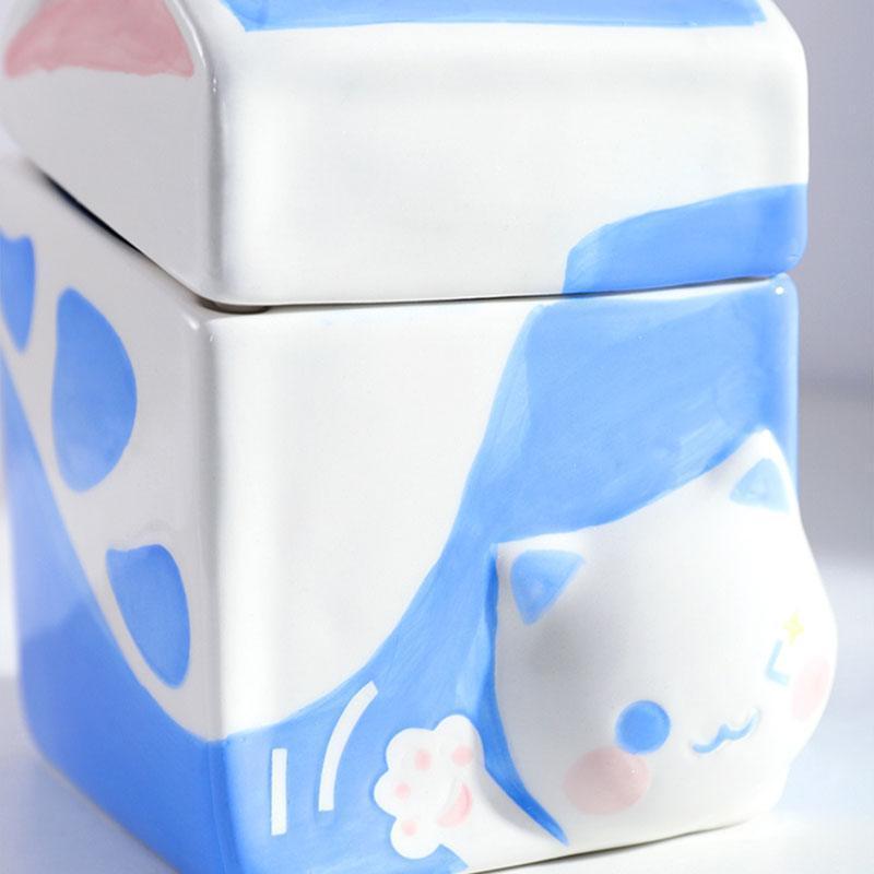 Milk Set Ceramic Cat Food Water Bowl Slant Elevated Bowl