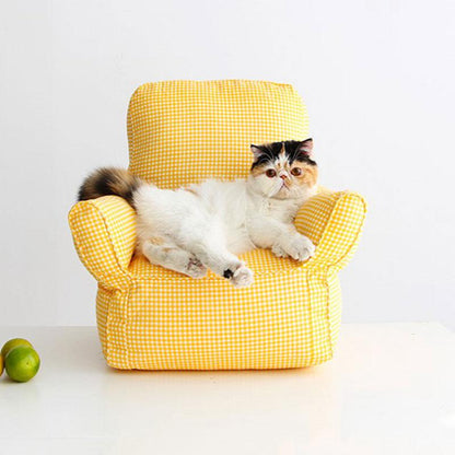 Mini Cat Armchair Sofas Fluffy Soft Yellow Pet Bed Couch Kitten Nest