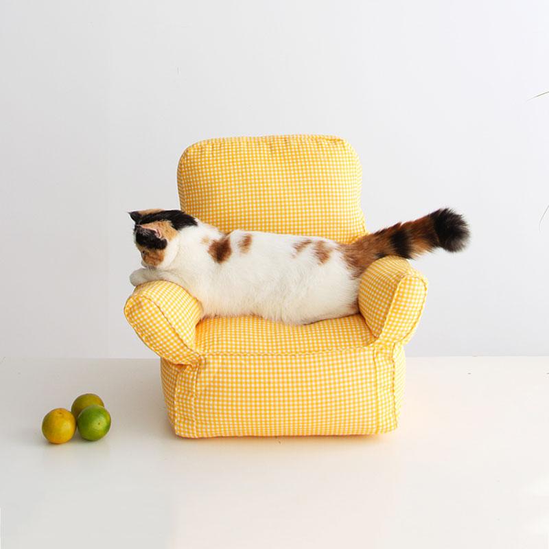 Mini Cat Armchair Sofas Fluffy Soft Yellow Pet Bed Couch Kitten Nest