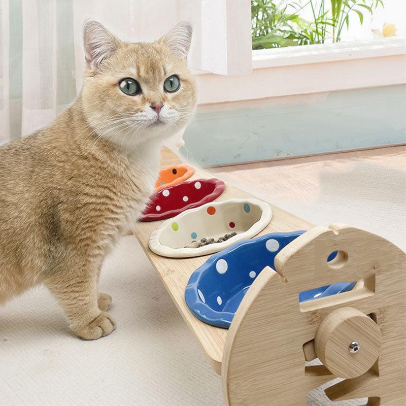 Multi Cat Feeder Adjustable Cat Food Water Bowl