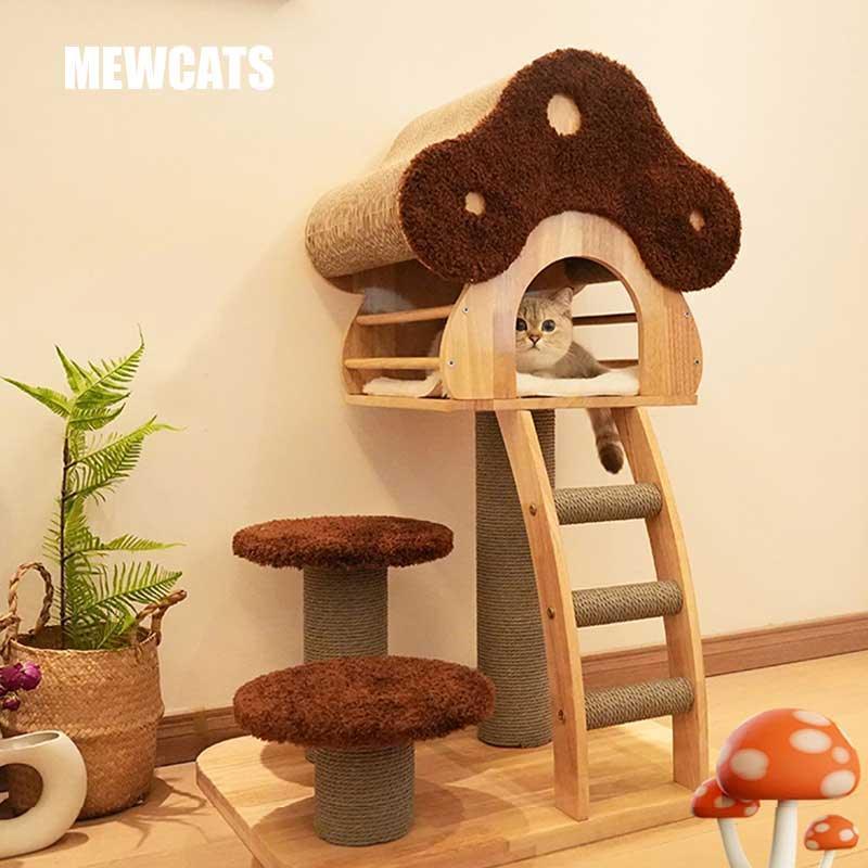 Mushroom Cat Tree Wood Climbing Condo