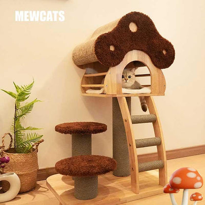 Mushroom Cat Tree Wood Climbing Condo