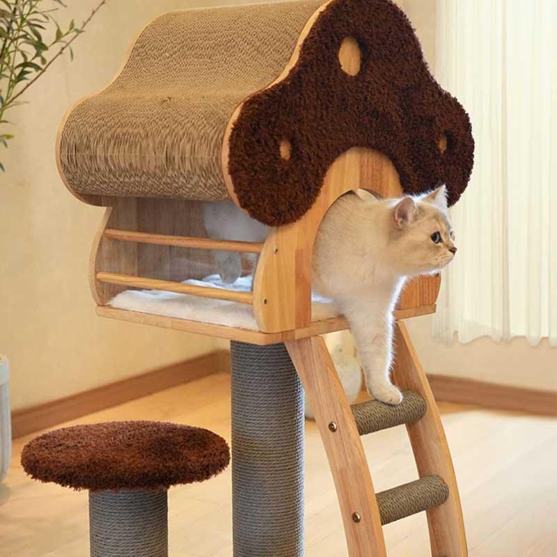 Mushroom Cat Tree Wood Climbing Condo
