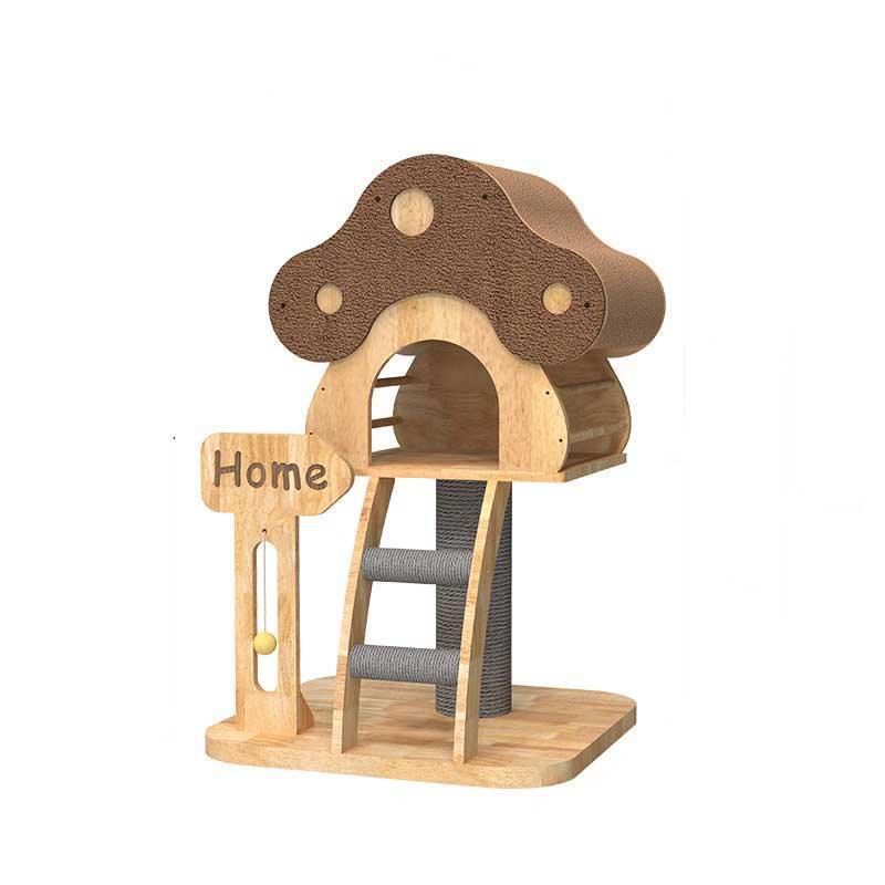 Mushroom Cat Tree Wood Climbing Condo