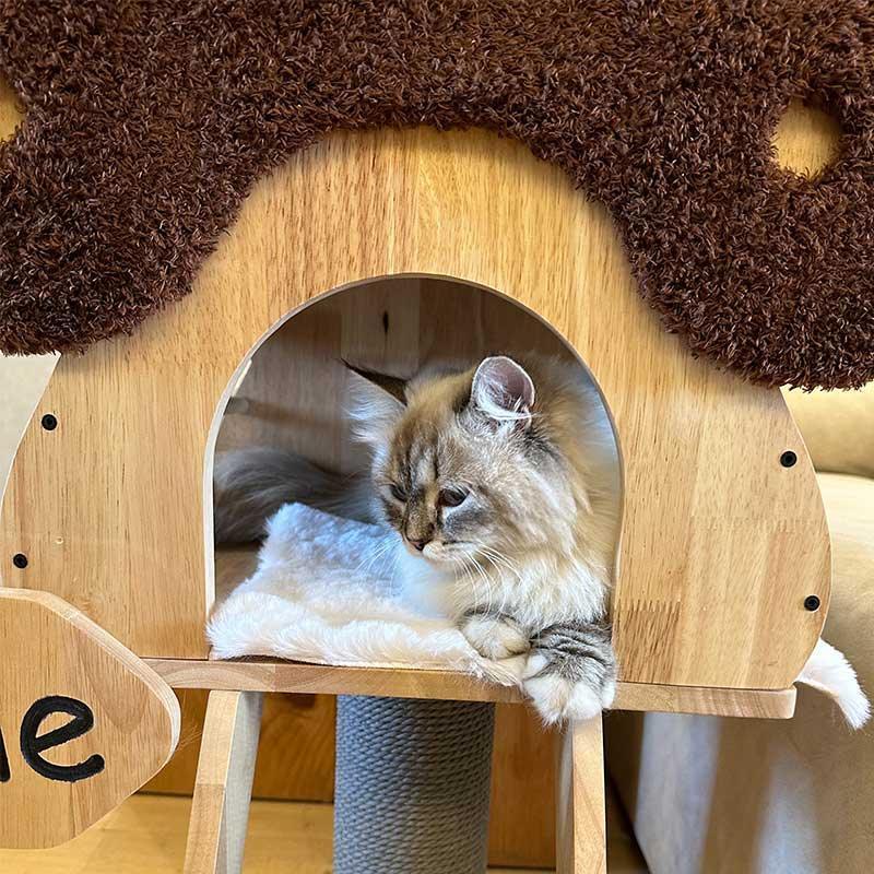 Mushroom Cat Tree Wood Climbing Condo