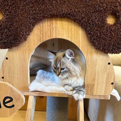 Mushroom Cat Tree Wood Climbing Condo