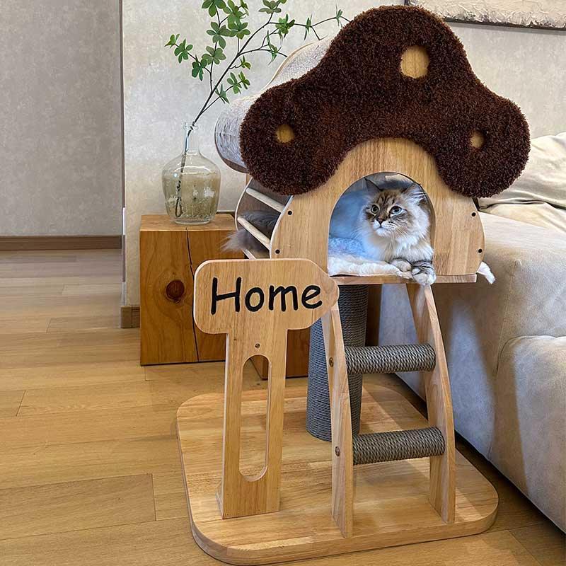 Mushroom Cat Tree Wood Climbing Condo