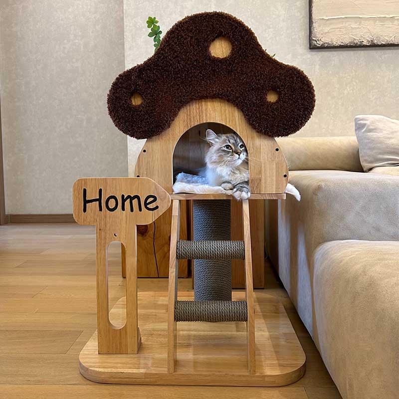 Mushroom Cat Tree Wood Climbing Condo