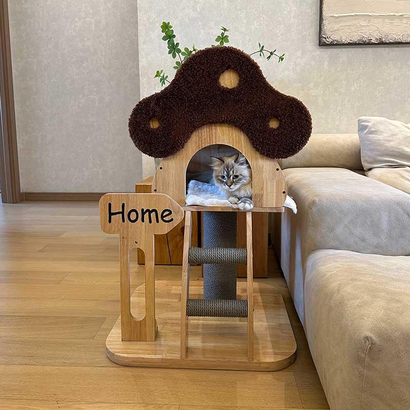 Mushroom Cat Tree Wood Climbing Condo