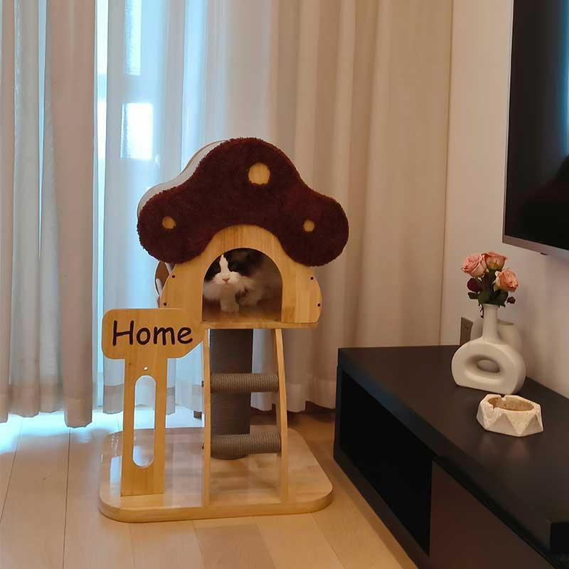 Mushroom Cat Tree Wood Climbing Condo