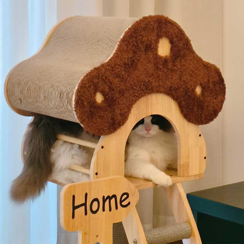 Mushroom Cat Tree Wood Climbing Condo