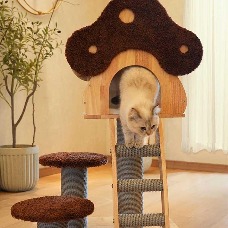 Mushroom Cat Tree Wood Climbing Condo