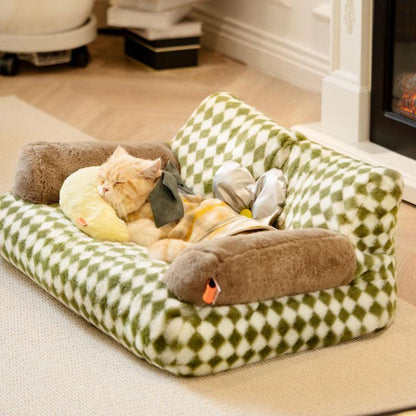 New Large Retro Diamond Grid Cat Bed Couch Sofa - MEWCATS