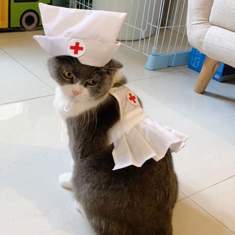 Cute Nurse Cat Clothes Hat Dress Pet Shooting Costumes