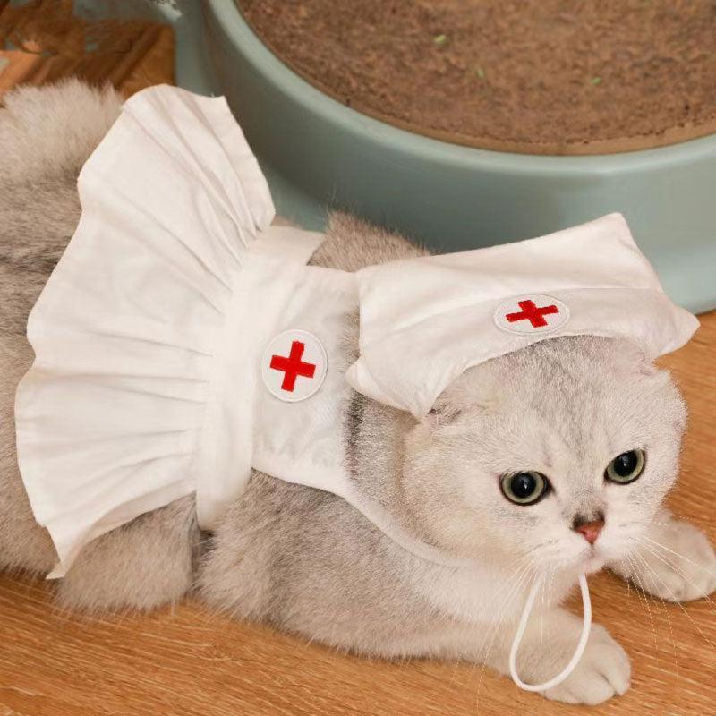 Cute Nurse Cat Clothes Hat Dress Pet Shooting Costumes