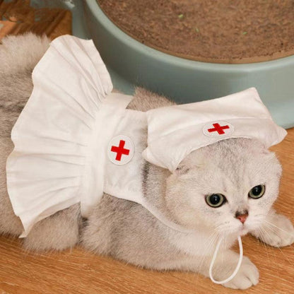 Cute Nurse Cat Clothes Hat Dress Pet Shooting Costumes