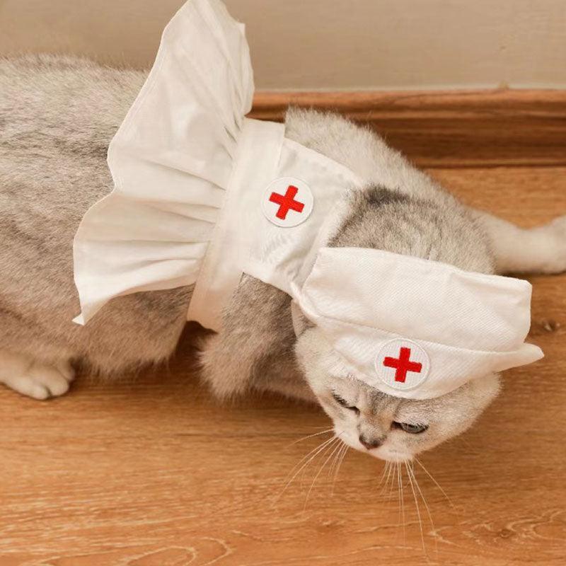 Cute Nurse Cat Clothes Hat Dress Pet Shooting Costumes