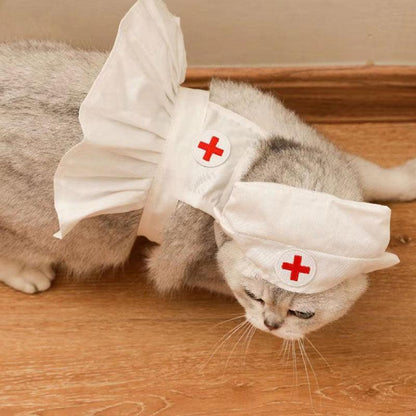 Cute Nurse Cat Clothes Hat Dress Pet Shooting Costumes