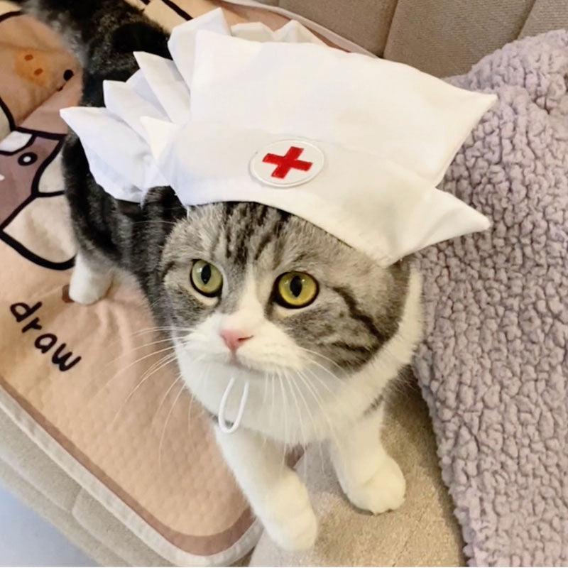 Cute Nurse Cat Clothes Hat Dress Pet Shooting Costumes