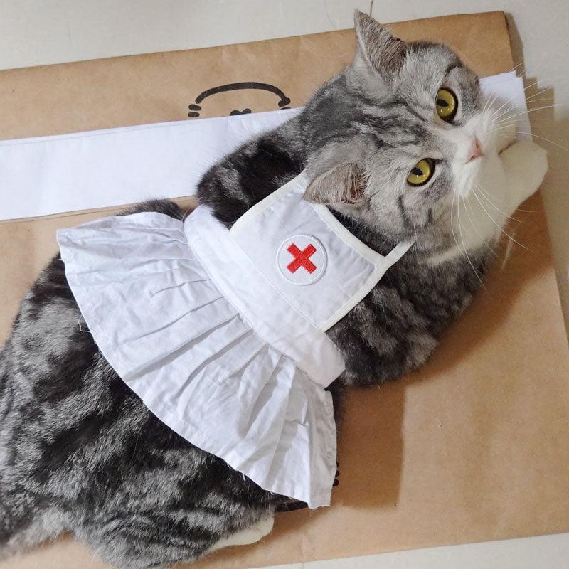 Cute Nurse Cat Clothes Hat Dress Pet Shooting Costumes