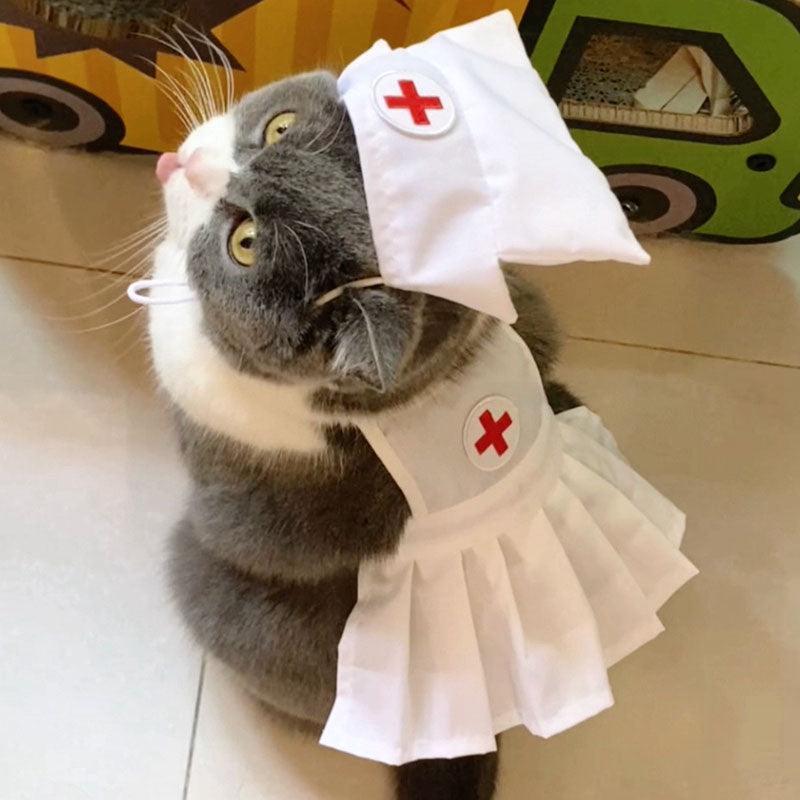 Cute Nurse Cat Clothes Hat Dress Pet Shooting Costumes