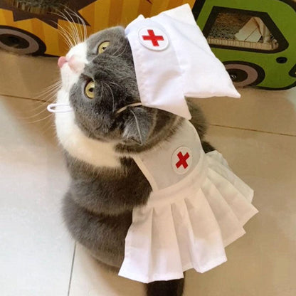 Cute Nurse Cat Clothes Hat Dress Pet Shooting Costumes