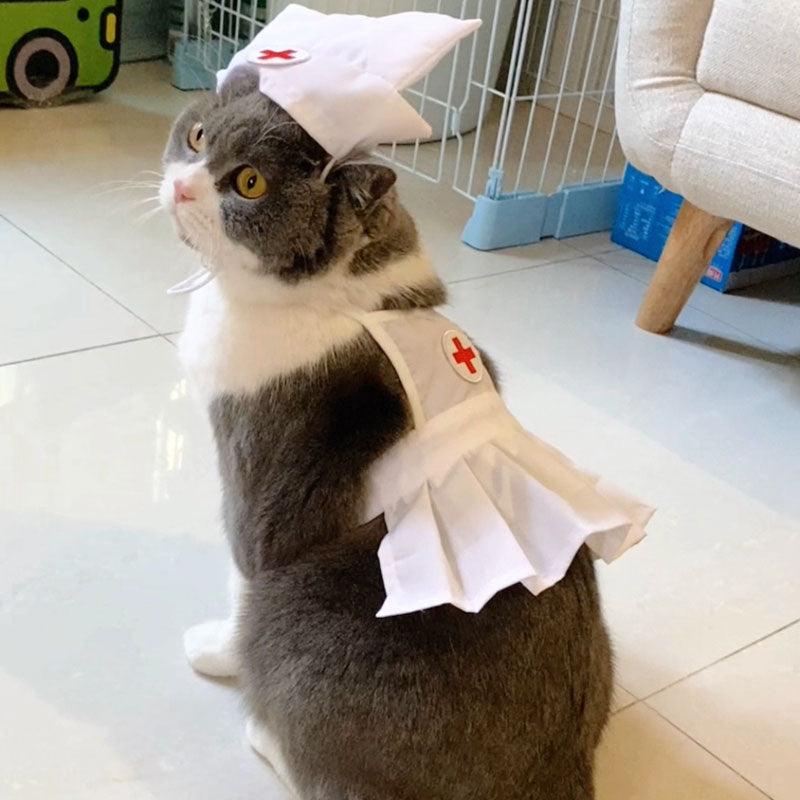 Cute Nurse Cat Clothes Hat Dress Pet Shooting Costumes