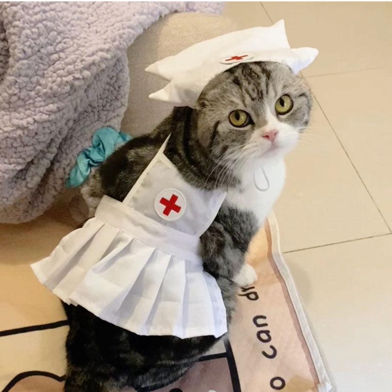 Cute Nurse Cat Clothes Hat Dress Pet Shooting Costumes