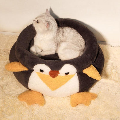 Cartoon Cat Bed Round Fluffy Donut Duck Penguin Shape Cute Pet Nest
