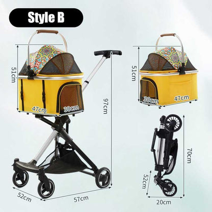 Portable Cat Carrying Stroller 2 Style Rolling Handbag