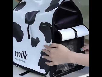 Milk Print Cat Carrier Backpack Travel Tote Handbag Bag