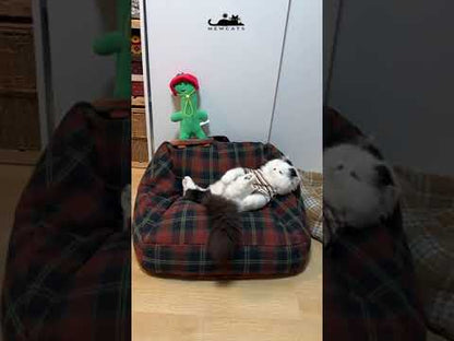 Vintage Plaid Cat Sofa Square Cat Bed