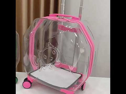 Transparent Cat Trolley Tote With Wheels Rolling Carrier