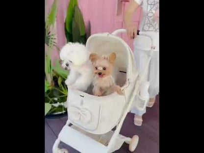 Elegant Bow Cat Stroller Carrier with Wheels