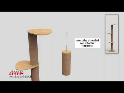 Curved Wood Floor to Ceiling Cat Climbing Tree