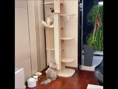 Premium Solid Wood Tower Cat Climbing Tree Scratching Post