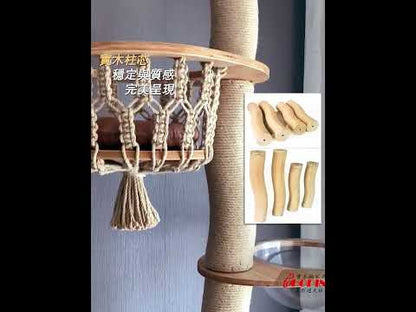 Curved Wood Floor to Ceiling Cat Climbing Tree