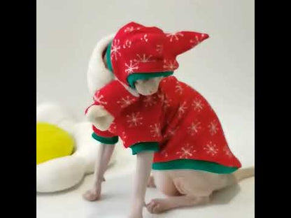 Christmas Sphynx Cat Sweater Hat Set Clothes