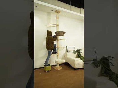 Solid Wood Floor to Ceiling Cat Climbing Tree